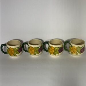 Franciscan Fresh fruit Floral Ceramic Mugs Set with Green Handles- Set of 4